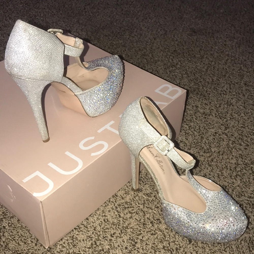 Sparkly Silver T-strap High Heels